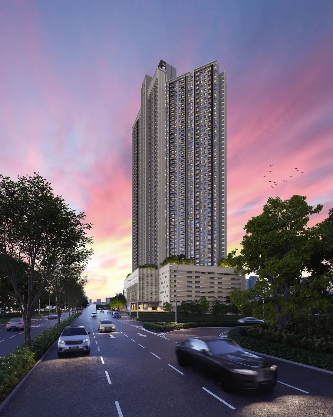 The Lighthauz tower at dusk